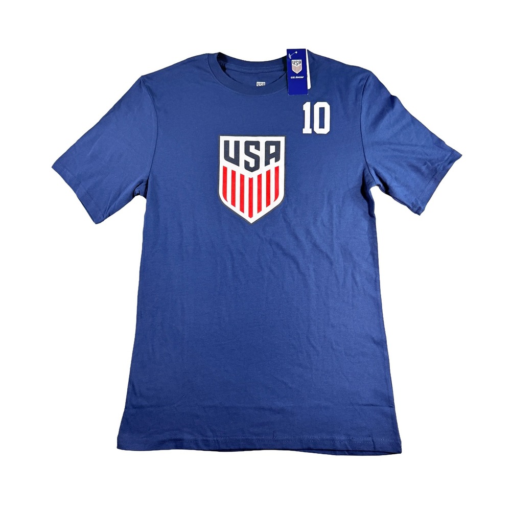 US Soccer Christian Pulisic 10 Shirt Mens Small Blue Jersey Graphic Tee NWT